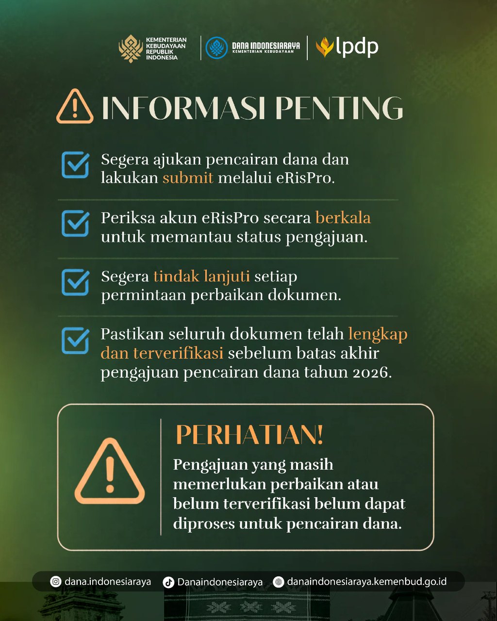 Informasi Penting Pengajuan Pencairan Dana melalui eRISPRO
