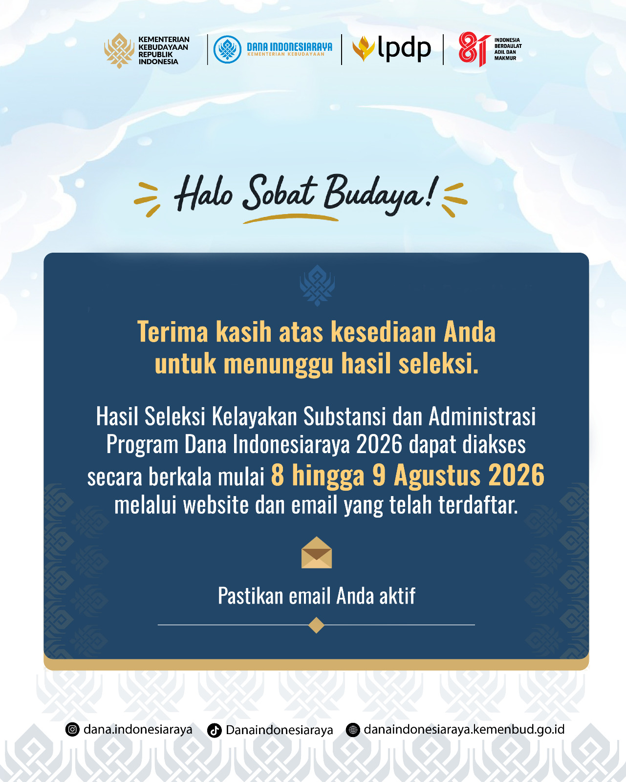 Pengumuman Hasil Seleksi 8-9 Agustus 2026